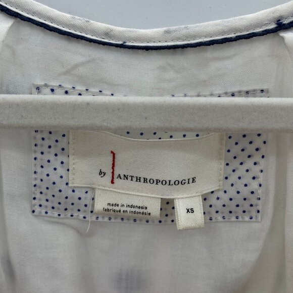 by Anthropologie Marcie Textured Tunic Dress Womens XS White Blue‎ Pockets Lined - Picture 3 of 9
